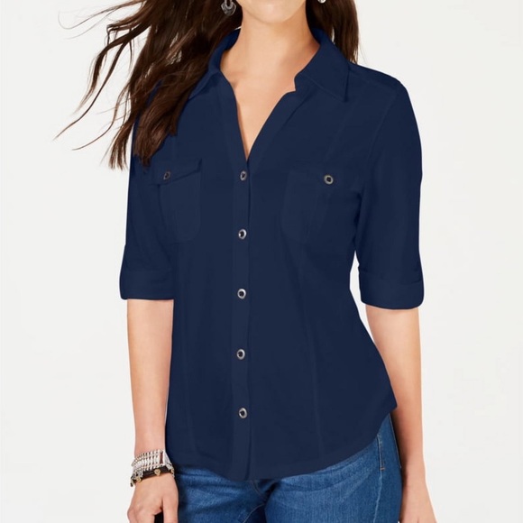 Style & Co. Tops - Style & Co Navy Utility Shirt Sizes Medium & Large